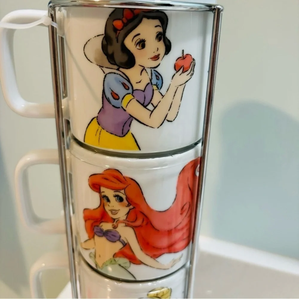 RARE Disney Princess Stackable Mug Set- Ariel, Belle, Cinderella, Snow White